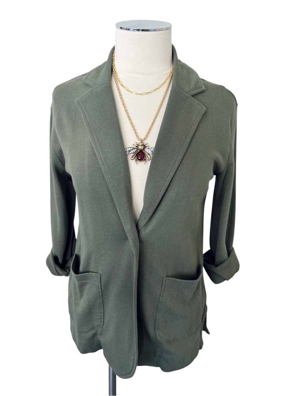 Caslon Olive Green Knit Blazer with Patch Pockets Sz XS